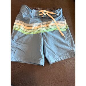 art class Blue Boys Swim Trunks with White and Green Stripes lined size 8